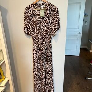 H&M Leopard Print Button Up Collared Dress with Belt Size XX-Large